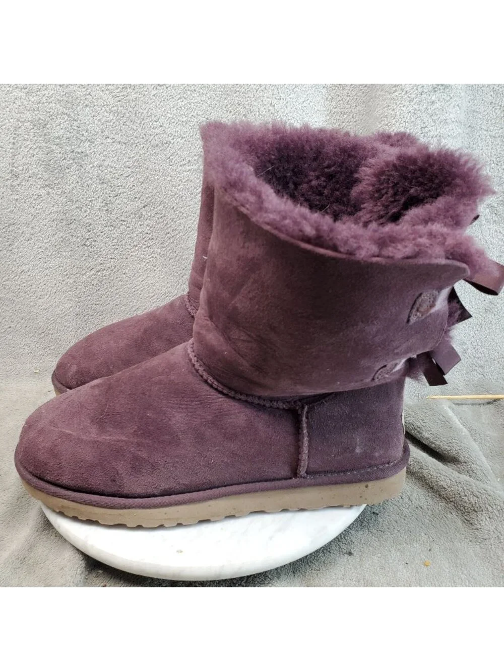Ugg Shoes Womens Size 11 Bailey Bow II Purple Suede Boots *Read* - Picture 1 of 11